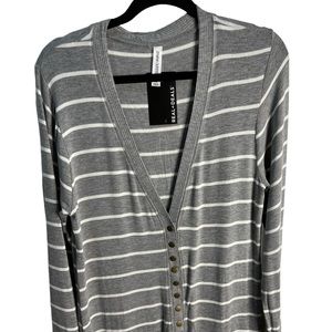 Zenana Outfitters Cardigan. Women’s XL. Soft gray with white stripes. NWT.